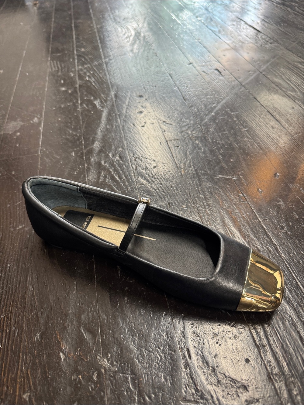 Dolce Vita Black Mary Jane Flat with Gold Cap Toe